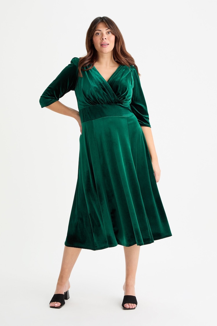 Scarlett & Jo Green Helena Velvet Long Midi Dress - Image 1 of 4