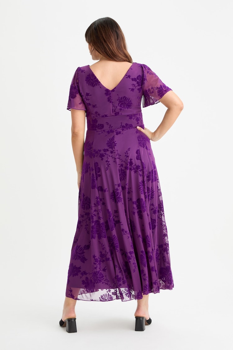 Scarlett & Jo Purple Isabelle Chinoise Flock Angel Sleeve Maxi Dress - Image 4 of 4