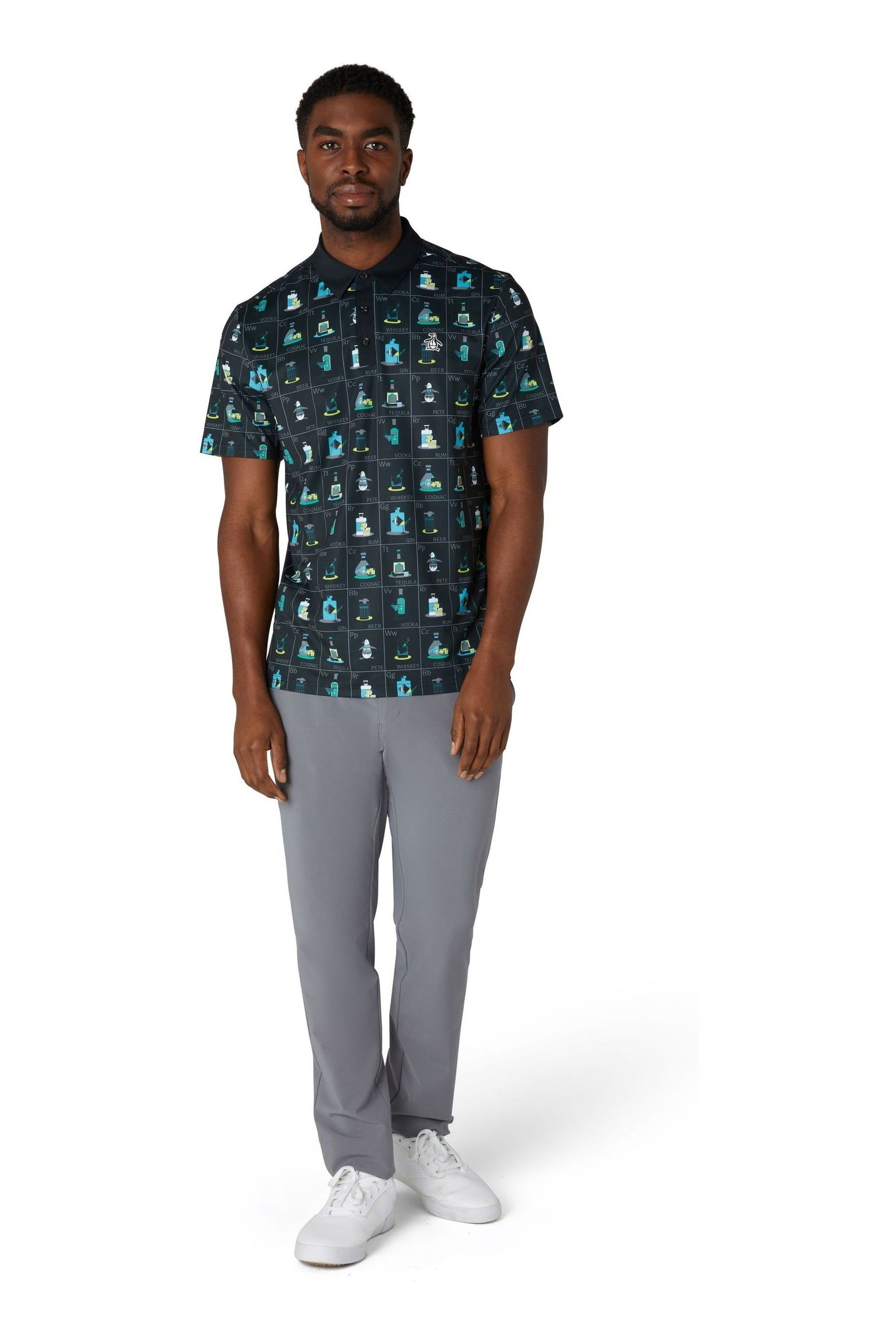 Original Penguin Golf Shirt Flash Cards Polo Caviar SS24