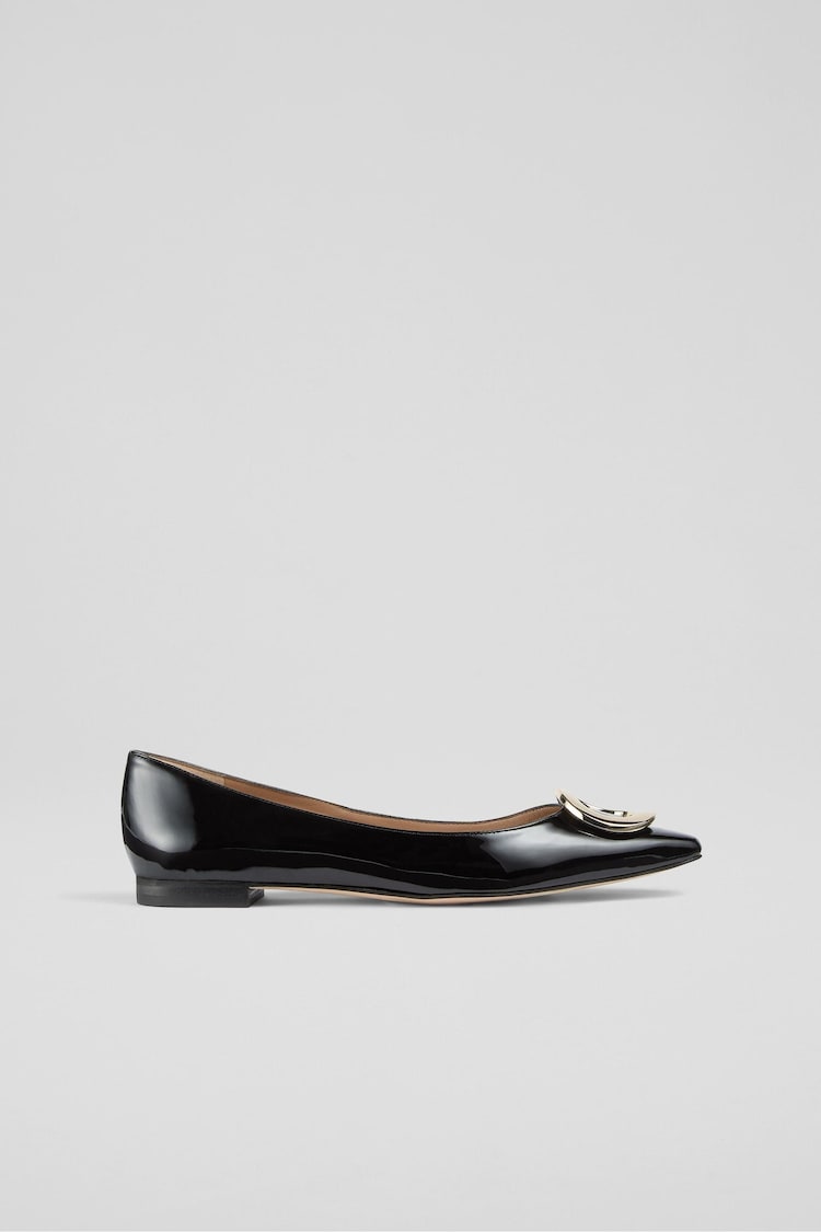 LK Bennett Lisette O Trim Pointed Black Flats - Image 1 of 4