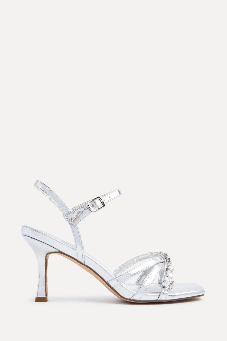 Linzi Silver Eva Diamante Heeled Sandals With Wrap Around Ankle Strap - Image 2 of 5