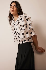 Mint Velvet Cream Polka Dot Ruffle Top With Linen - Image 2 of 4