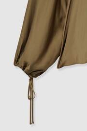 Reiss Khaki Finley Atelier Gathered Satin Top - Image 7 of 7