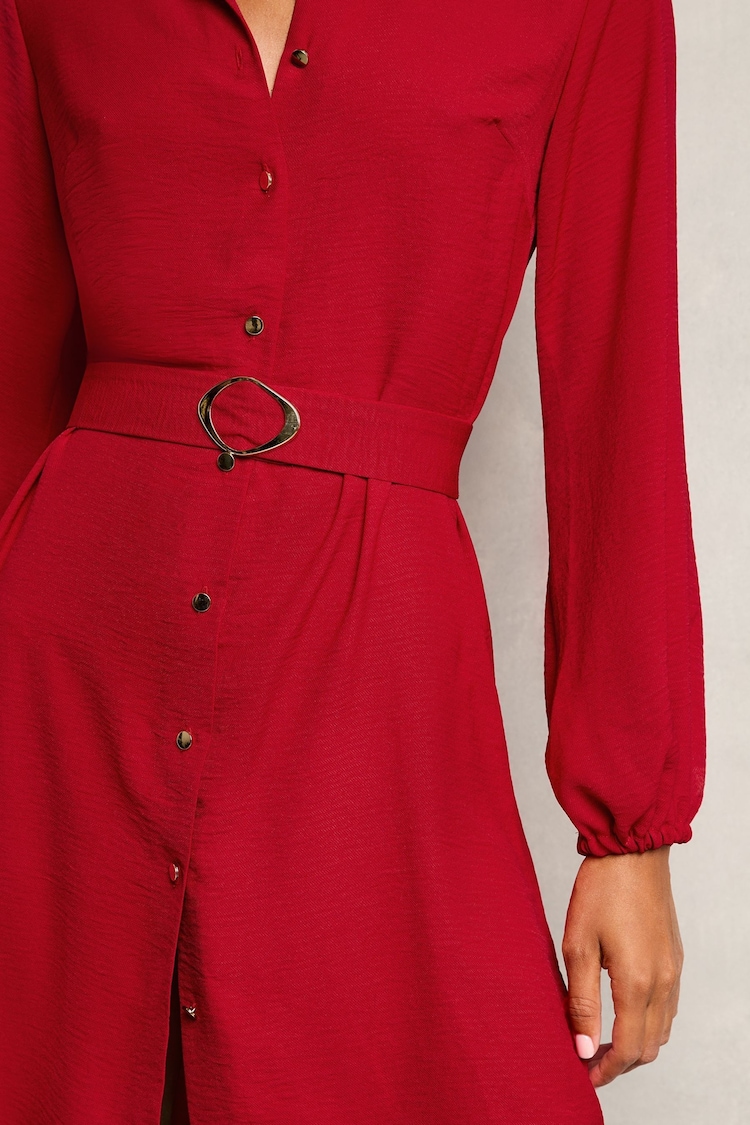 Lipsy Red Woven Belted Button Through Mini Shirt Dress - Image 2 of 4