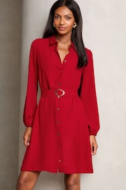 Lipsy Red Woven Belted Button Through Mini Shirt Dress - Image 3 of 4