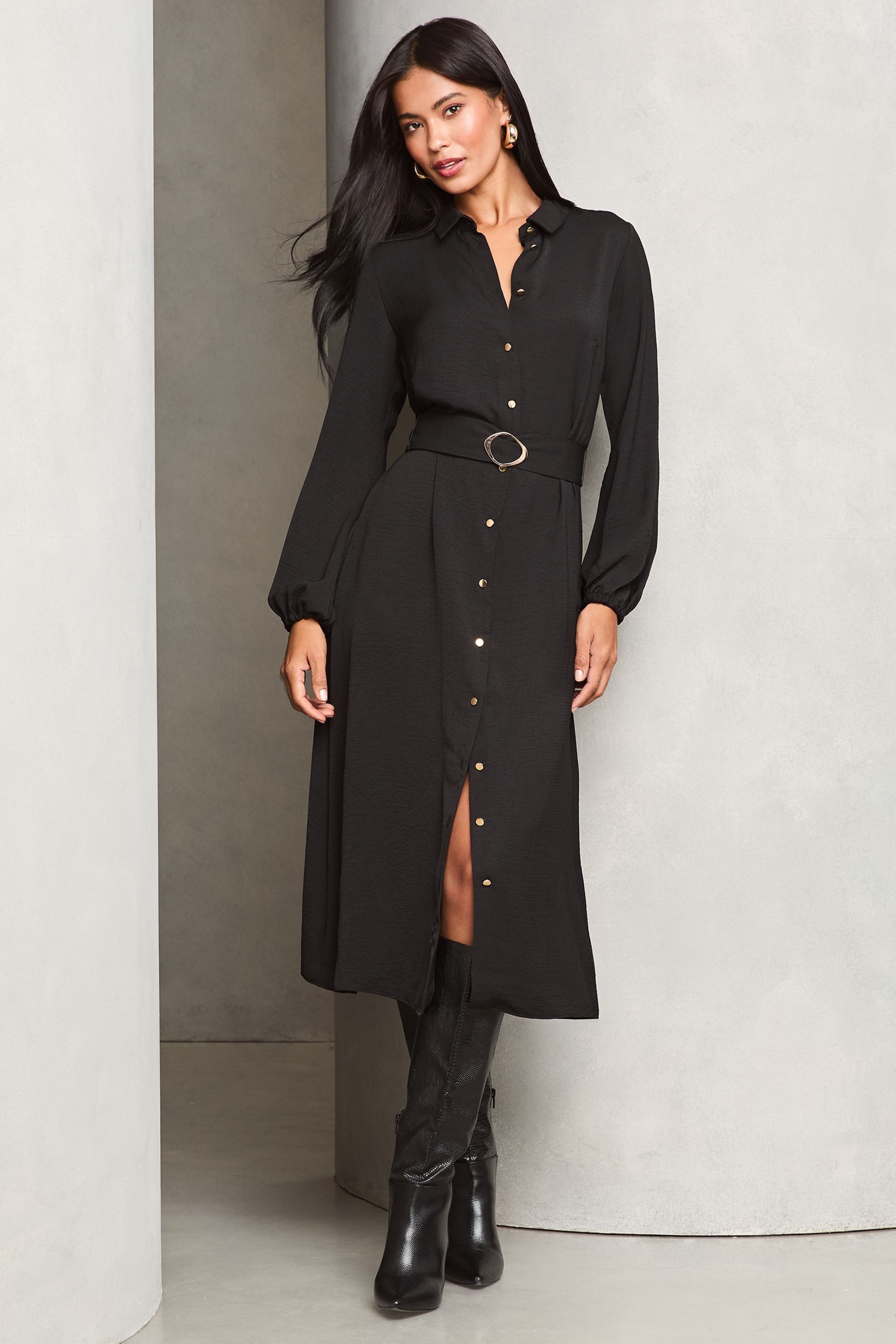Buy Lipsy Black Midi Belted Shirt Dress from Next Luxembourg