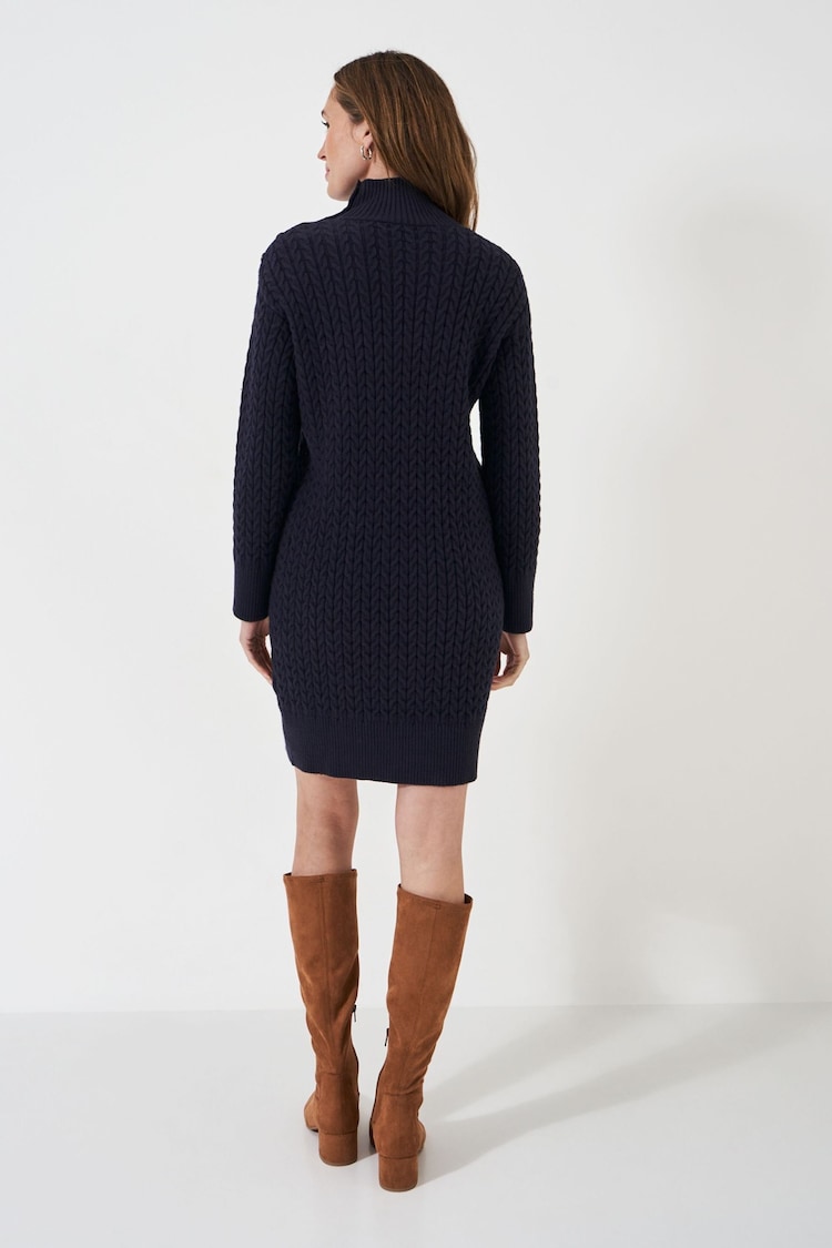 Crew Clothing Company Blue Leela Button Shoulder Cable Knit Dress - Image 2 of 6