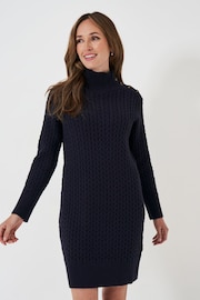 Crew Clothing Company Blue Leela Button Shoulder Cable Knit Dress - Image 3 of 6