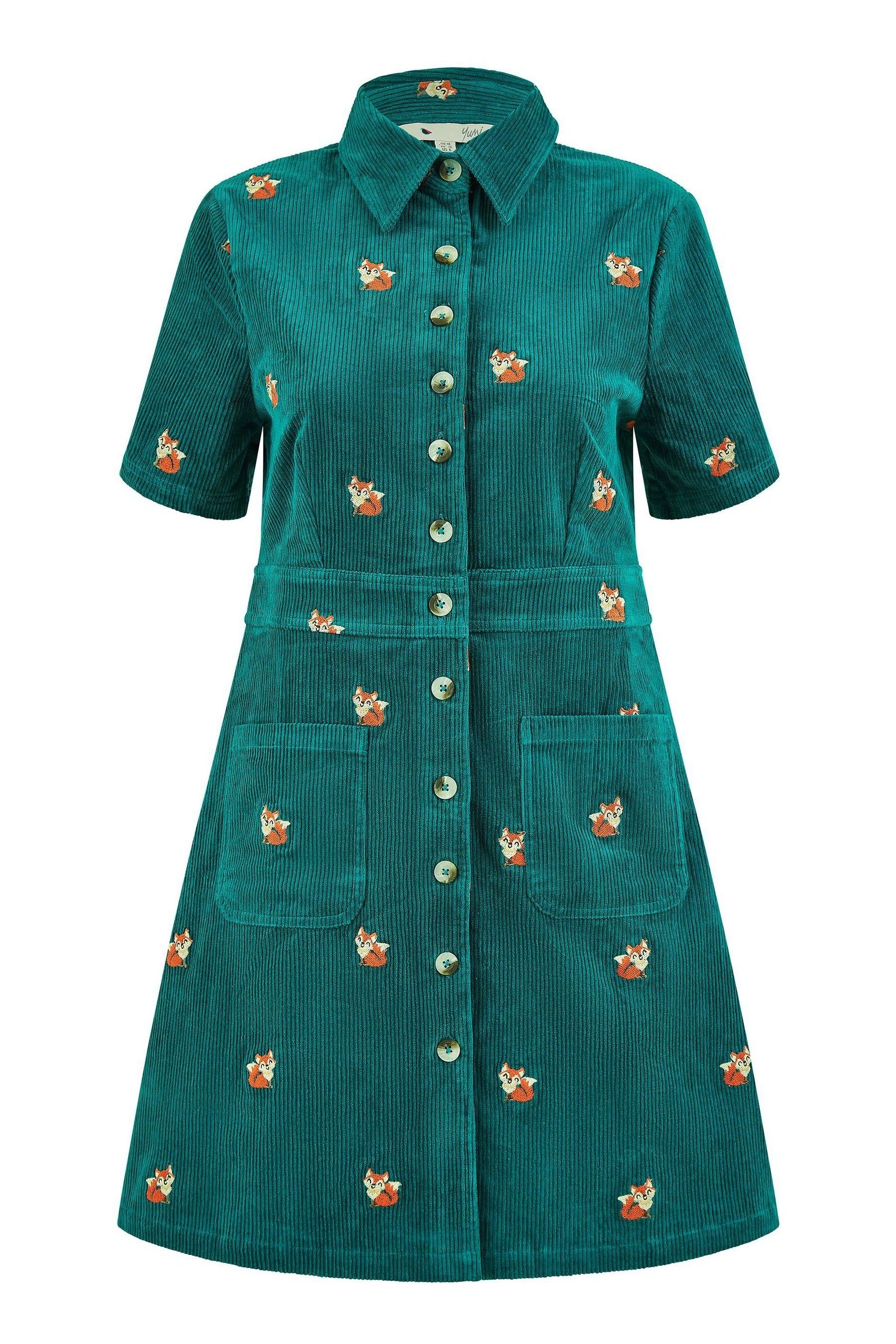 Buy Yumi Blue Cord Shirt Dress With All Over Fox Embroidery from the Next UK online shop