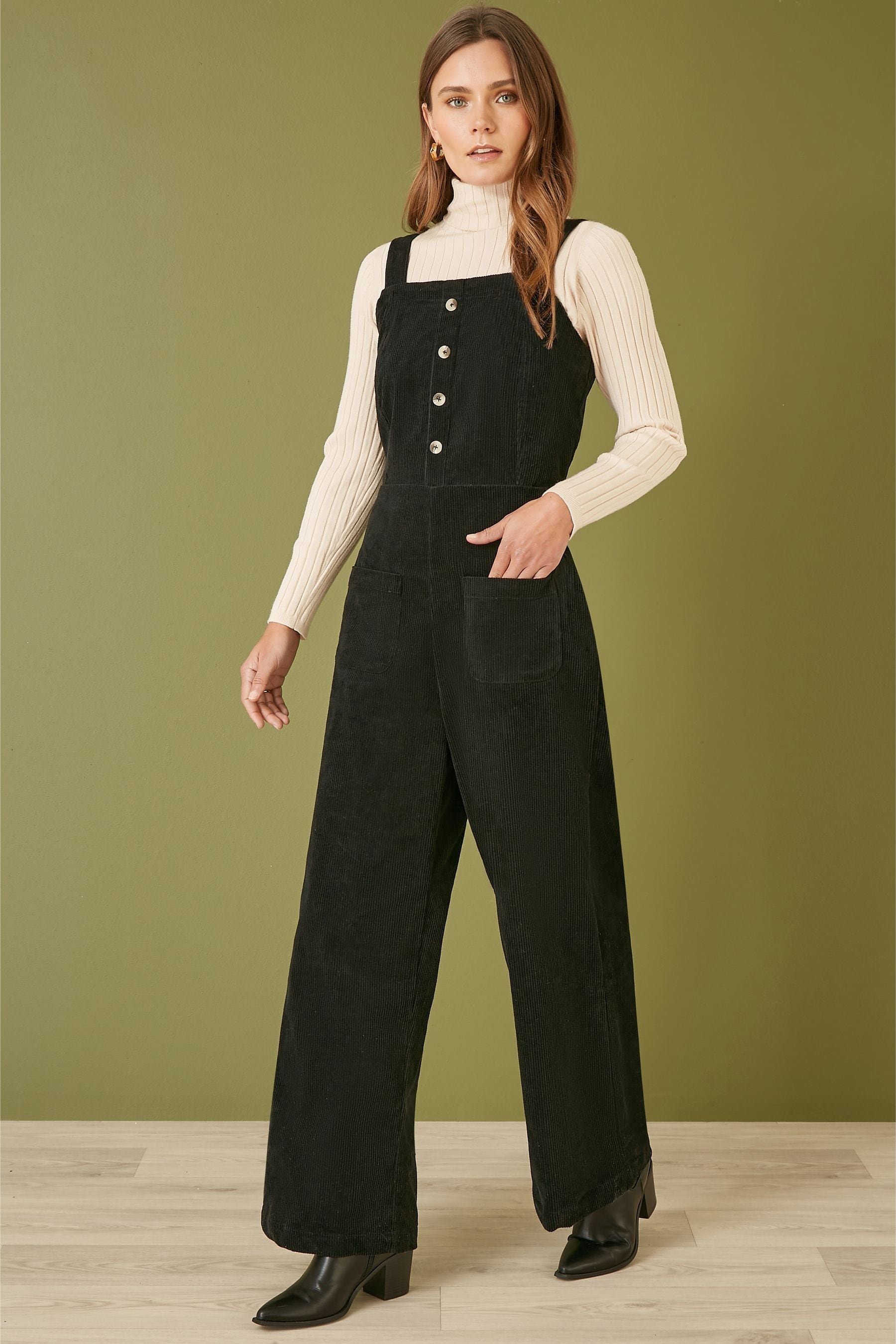 Buy Yumi Black Cord Stretch Dungaree Style Jumpsuit from the Next UK online shop