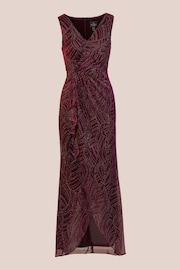 Adrianna Papell Red Metallic Mesh Cascade Gown Dress - Image 6 of 7