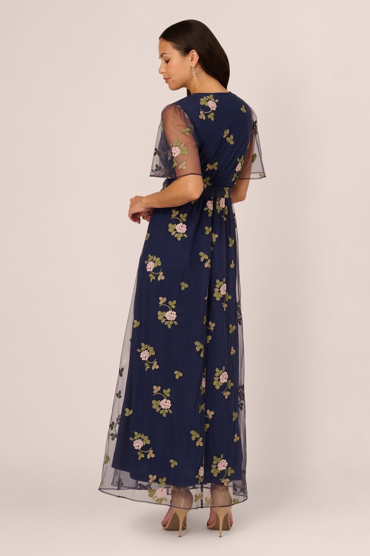 Adrianna Papell Blue Embroidered Flutter Dress - Image 2 of 7