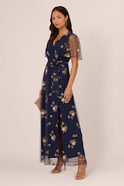 Adrianna Papell Blue Embroidered Flutter Dress - Image 3 of 7