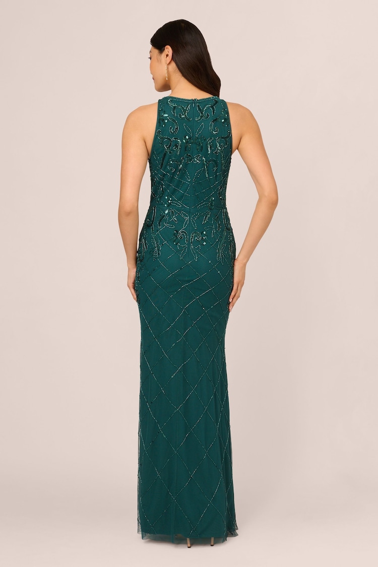 Adrianna Papell Green Studio Bead Halter Long Dress - 圖片 2，共 7