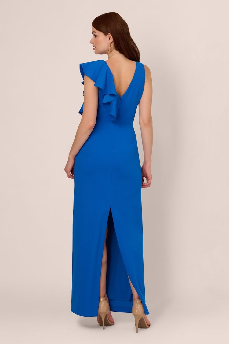 Adrianna Papell Blue Knit Crepe Ruffle Gown - Image 2 of 7