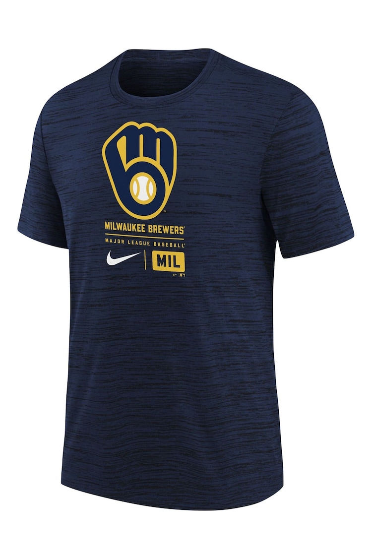 Fanatics Blue MLB Milwaukee Brewers Large Logo Velocity T-Shirt - Image 3 of 3