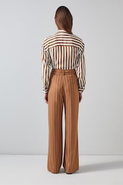 LK Bennett Brown Ellis Cognac Multi Stripe Fluid Trousers - Image 2 of 4