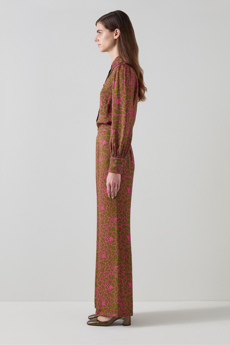 LK Bennett Brown LK Bennett Brown  Esme Olive & Magenta  Peony Print Trousers - Image 3 of 3