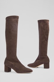 LK Bennett Eldon Espresso Block Heel Stretch Knee Brown Boots - Image 3 of 4