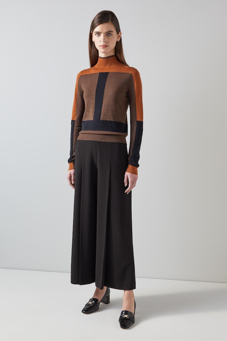 LK Bennett Black Eva Wide Crop Pleat Trousers - Image 1 of 4