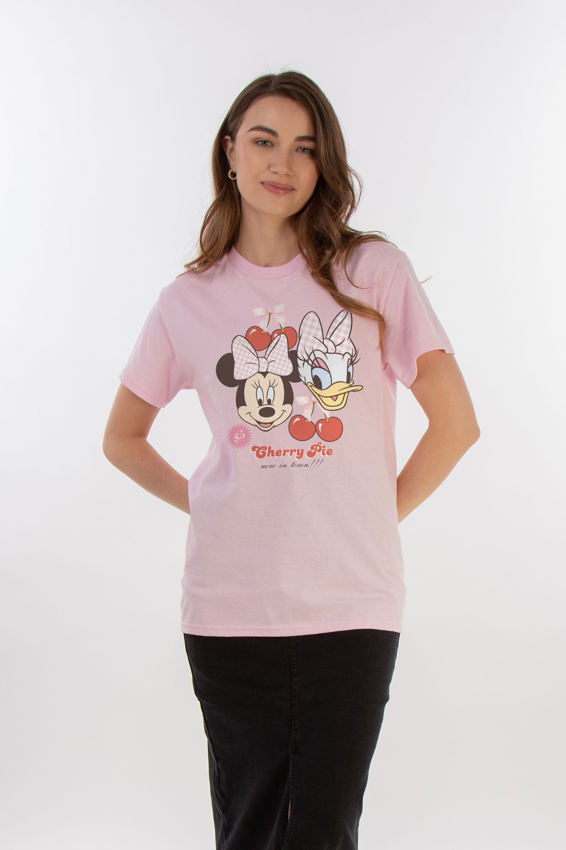 Brands In Pink Women Boyfriend Fit Disney Minnie Mouse Daisy Duck Cherry Pie 100 Cotton T Shirt