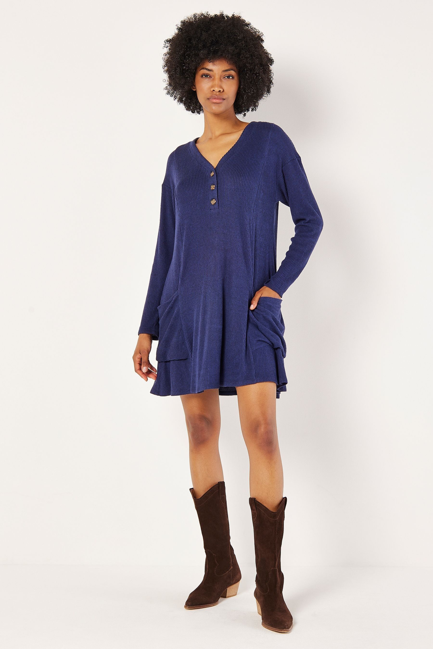 Buy Apricot Blue Button Collar 2 Pocket Swing Dress from the Next UK online shop