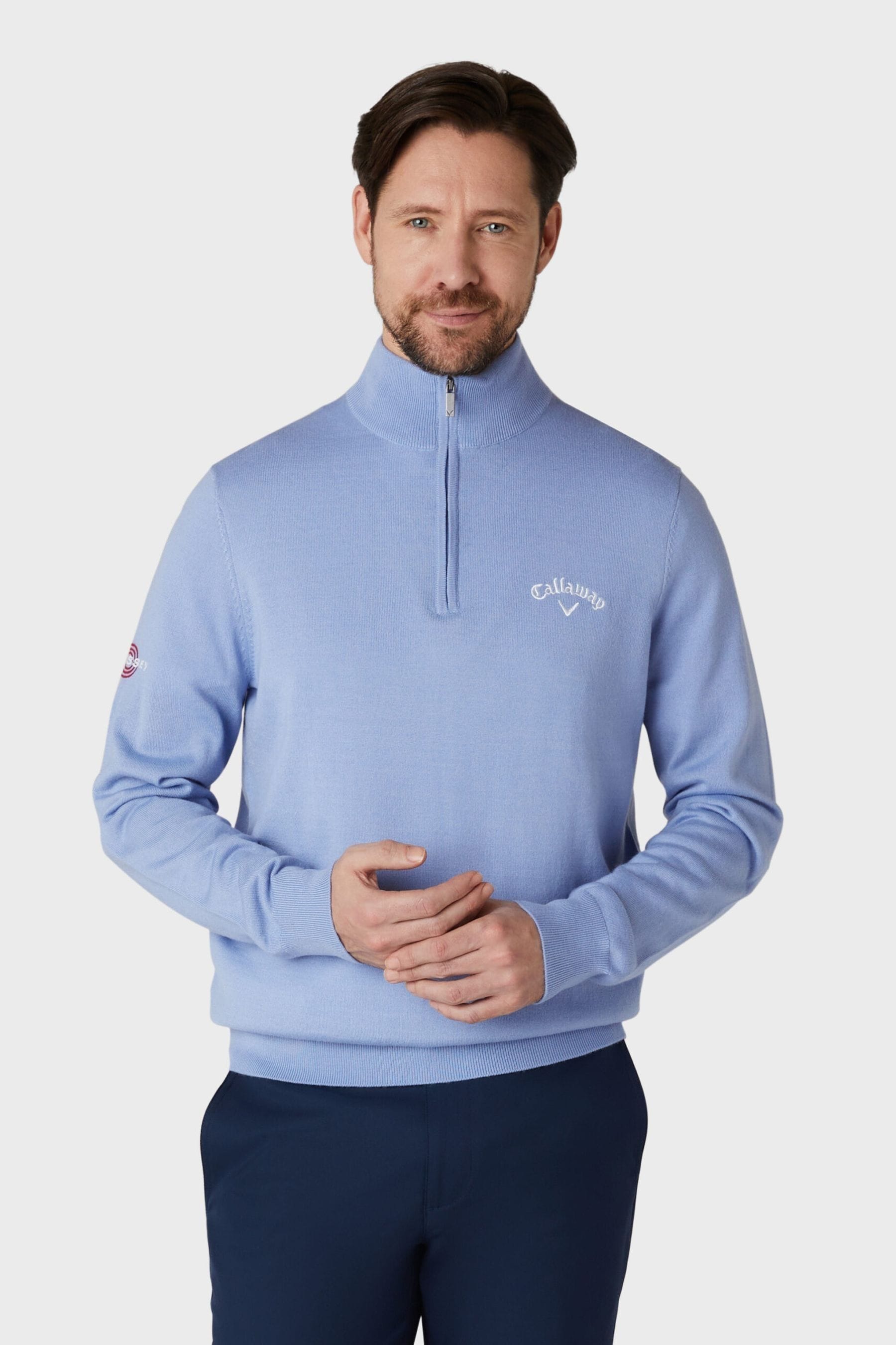 Buy Callaway Apparel Blue Merino Blend Quarter Zip Callaway And Odyssey Logo Sweater from the Next UK online shop
