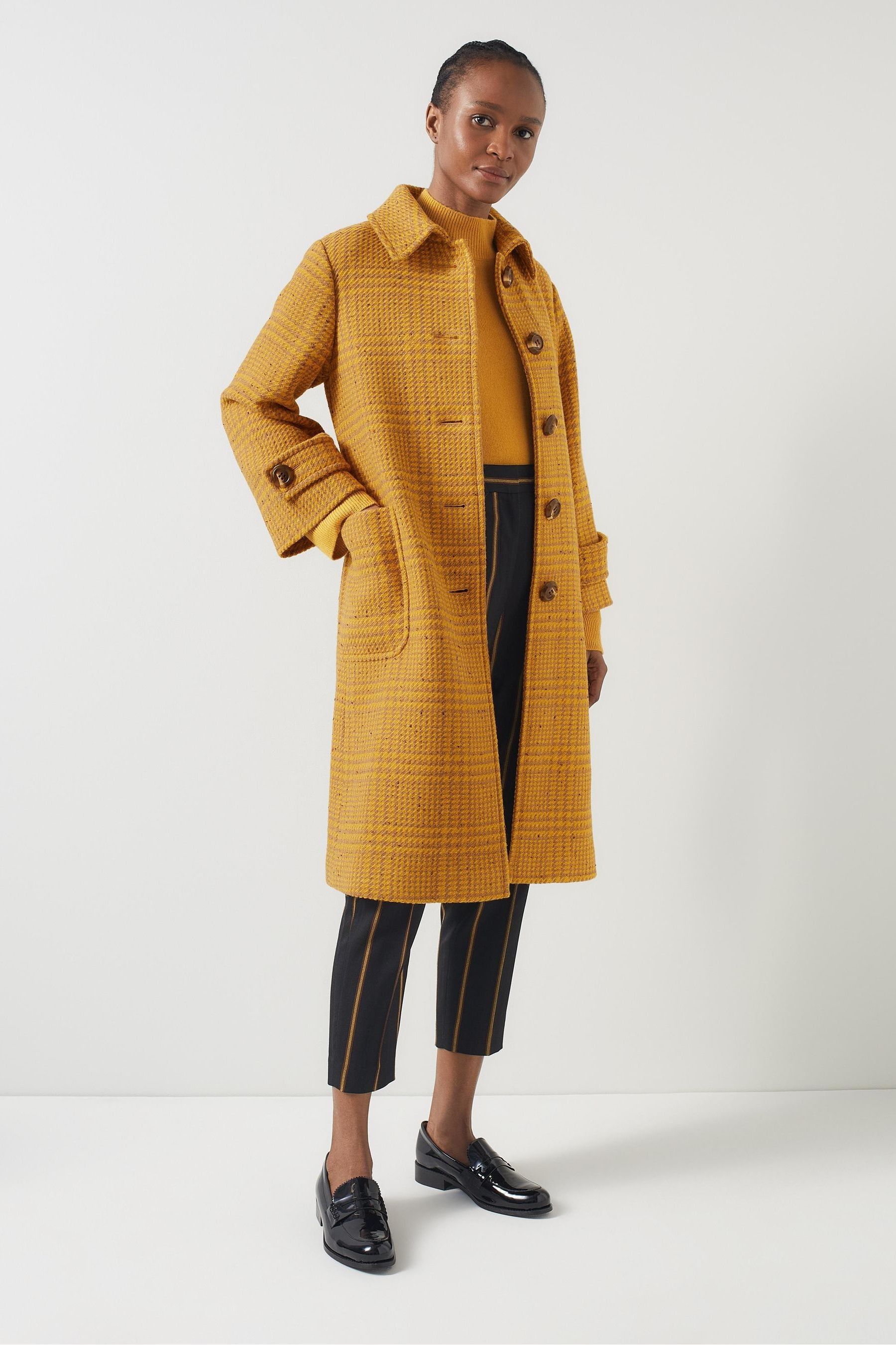 LK Bennett Yellow Blythe Mustard And Camel Statement Check Coat 8 Womens