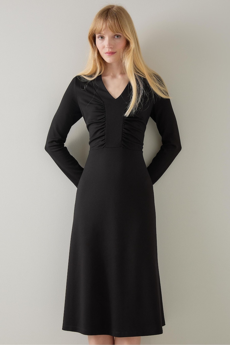 LK Bennett Lacey Gathered Bust Midi Black Dress - Image 1 of 4