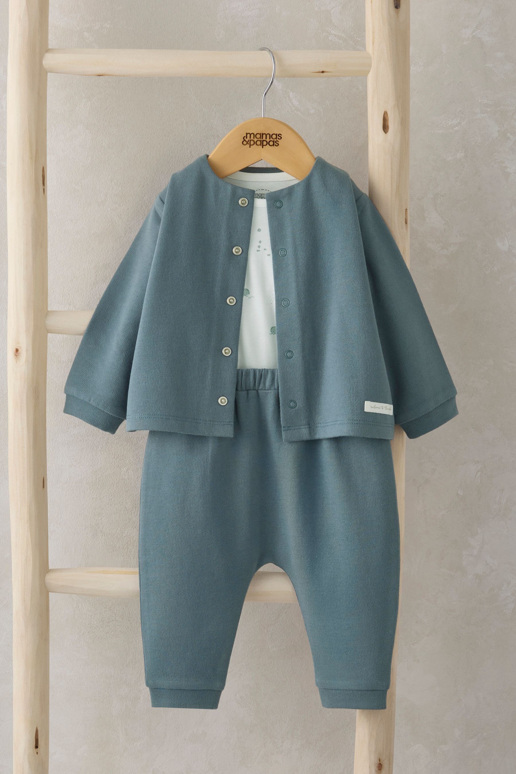 Buy Mamas Papas Blue Whale Jacket Leggings Bodysuit Outfit Set from Next Luxembourg