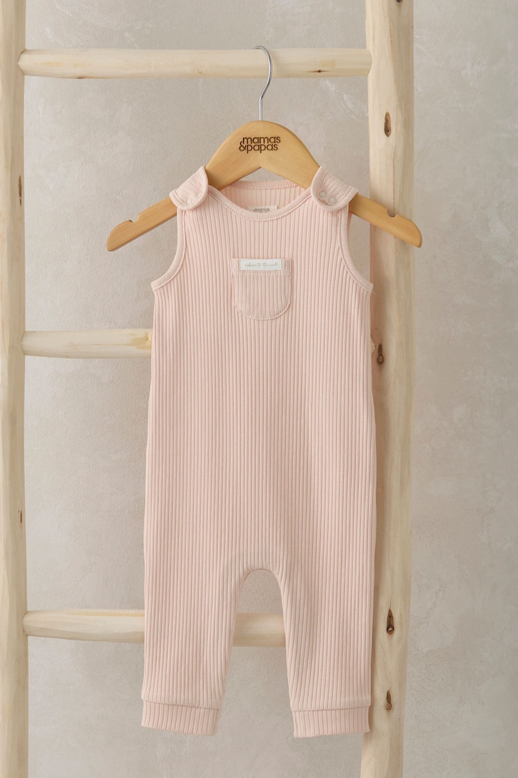 Mamas & Papas Pink Organic Ribbed Sleeveless Romper - Image 1 of 2