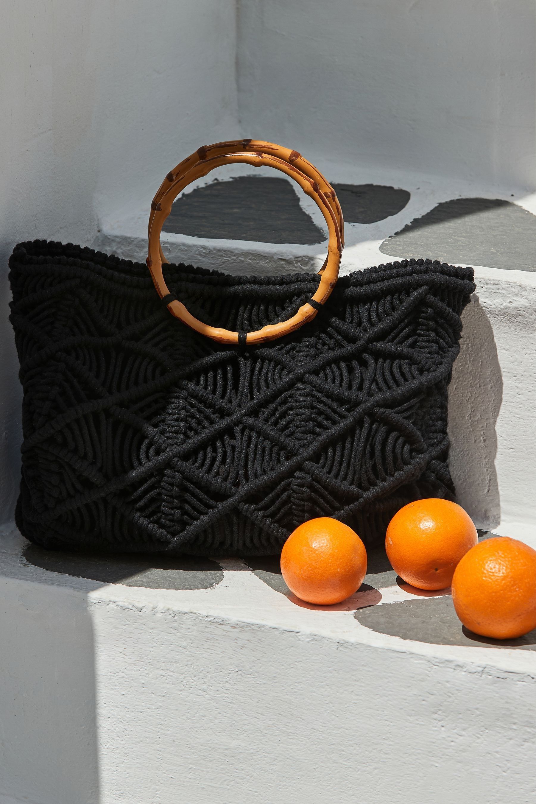 Buy Sosandar Black Macrame Bamboo Hoop Handle Tote Bag from Next Malta