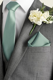 Sage Green Silk Tie And Pocket Square Set - Image 1 of 6