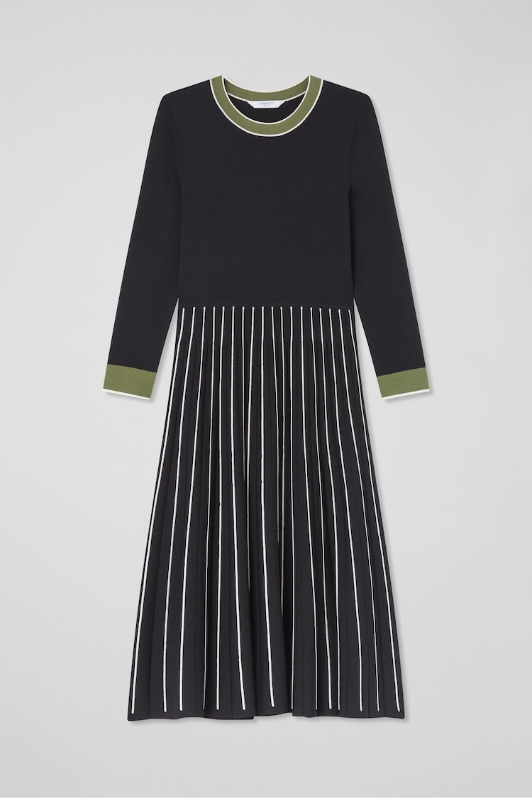 LK Bennett Black/Green Fara Petite Black/Green Contrast Detail Long Sleeve Knitted Dress - Image 5 of 5