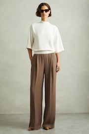 Reiss Mocha Brown Abigail Wide Leg Elasticated Trousers - Image 1 of 6