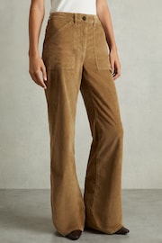 Reiss Brown Marie Cotton-Blend Corduroy Flared Trousers - Image 3 of 7