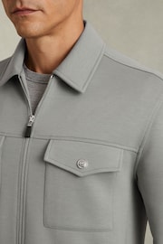 Reiss Flint Grey Medina Interlock Jersey Zipped Overshirt - Image 4 of 6