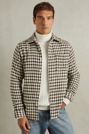 Reiss White/Brown Zonda Dogtooth Overshirt with Wool - Image 1 of 6