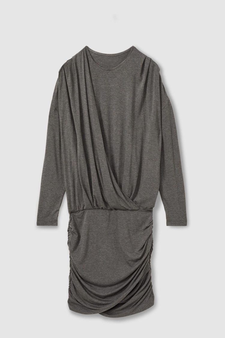 Reiss Grey Xia Jersey Ruched Blouson Sleeve Mini Dress - Image 2 of 5