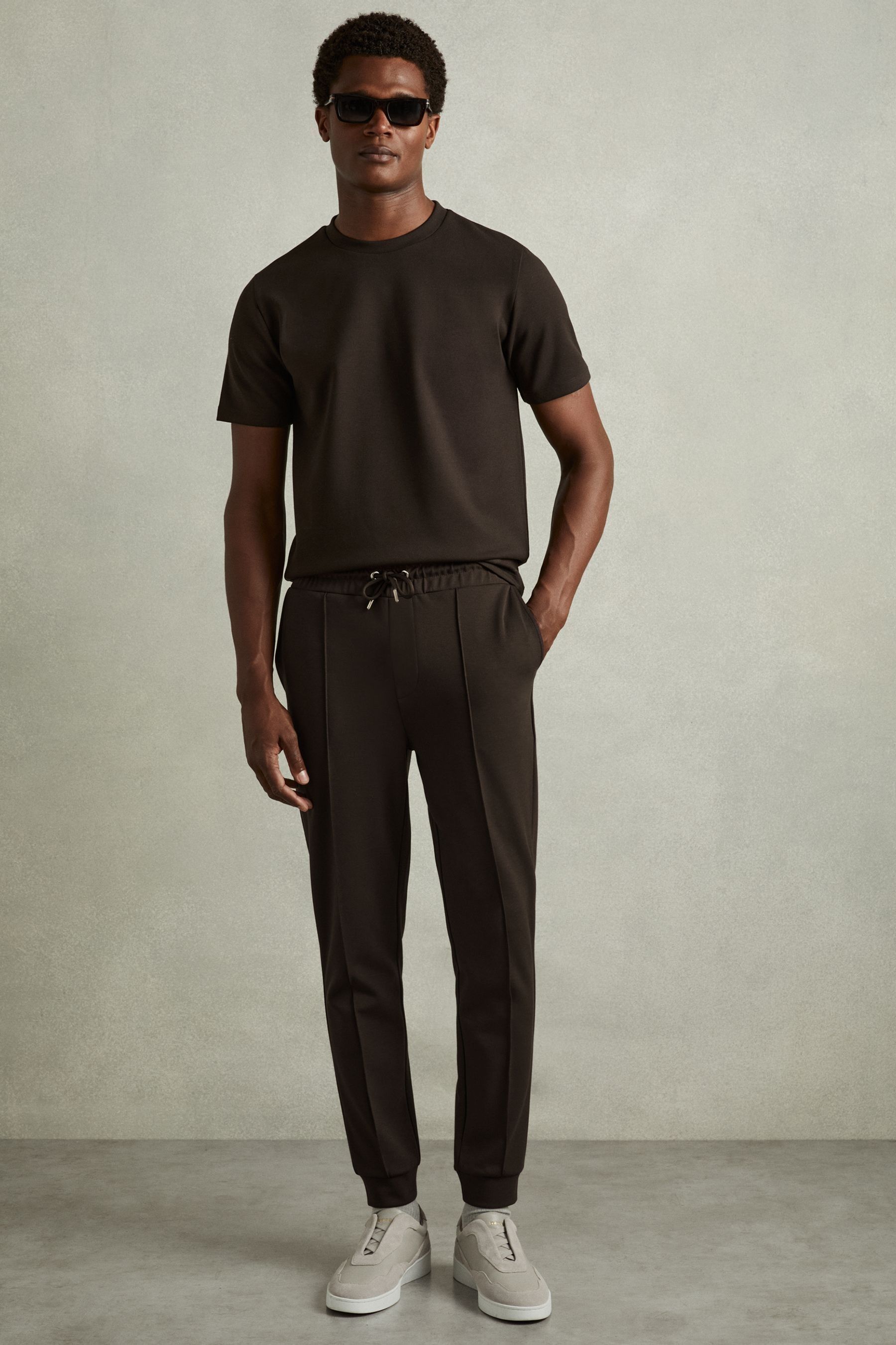 Buy Reiss Chocolate Brown Premier Drawstring Jersey Joggers from the Next UK online shop