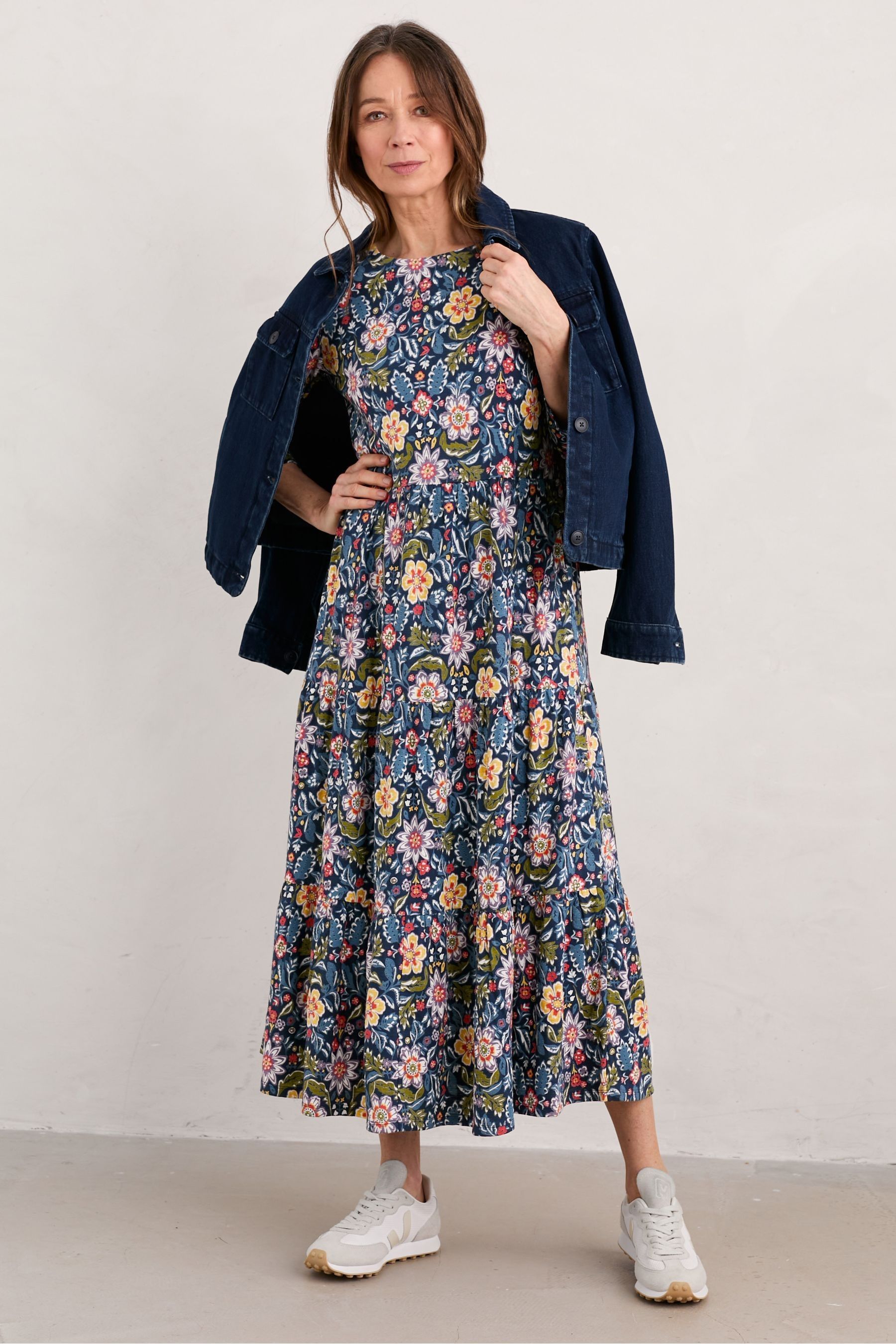 Buy Seasalt Cornwall Blue Line Strokes Tiered Jersey Dress from Next Luxembourg