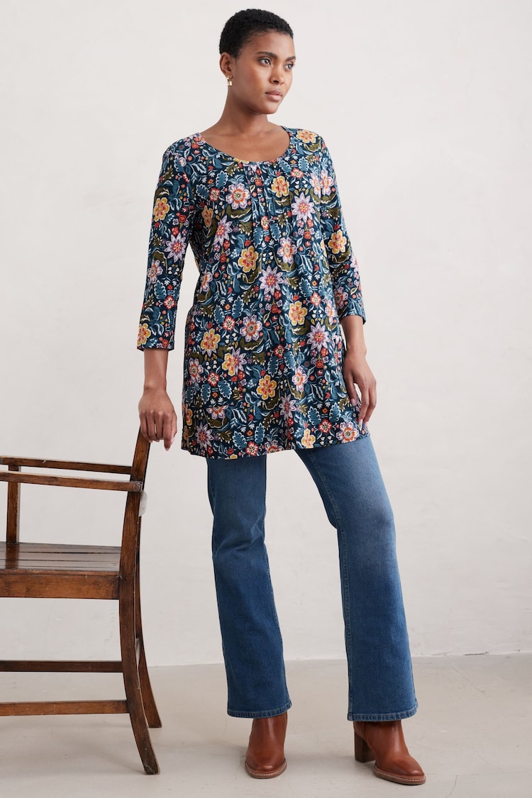 Seasalt Cornwall Blue Busy Lizzy 3/4 Sleeve Slub Jersey Tunic - Image 1 of 5