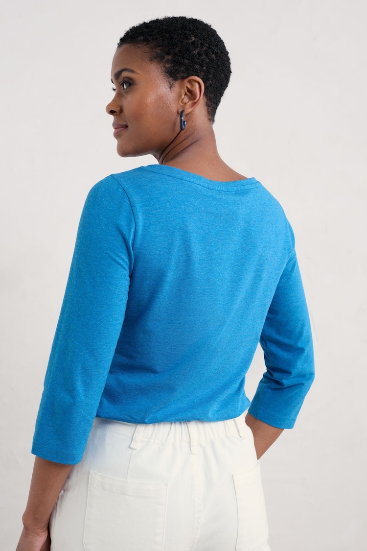 Seasalt Cornwall Blue Easel 3/4 Sleeve Top - Image 2 of 4