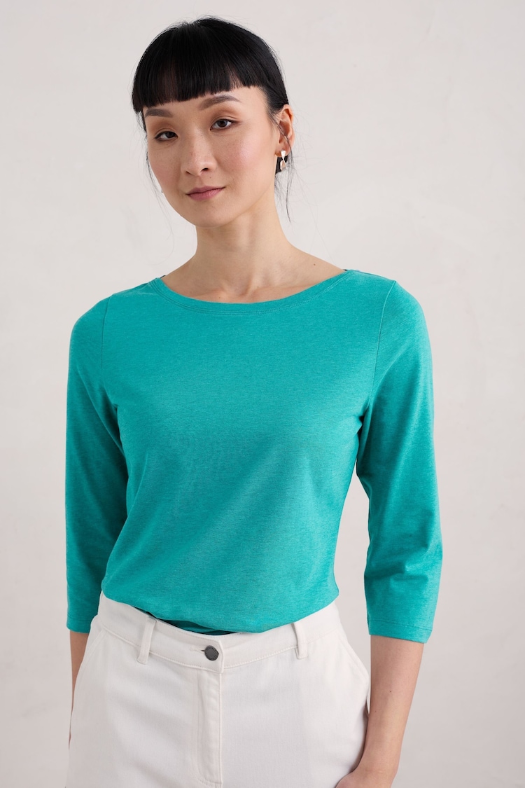 Seasalt Cornwall Blue Easel 3/4 Sleeve Top - Image 1 of 5