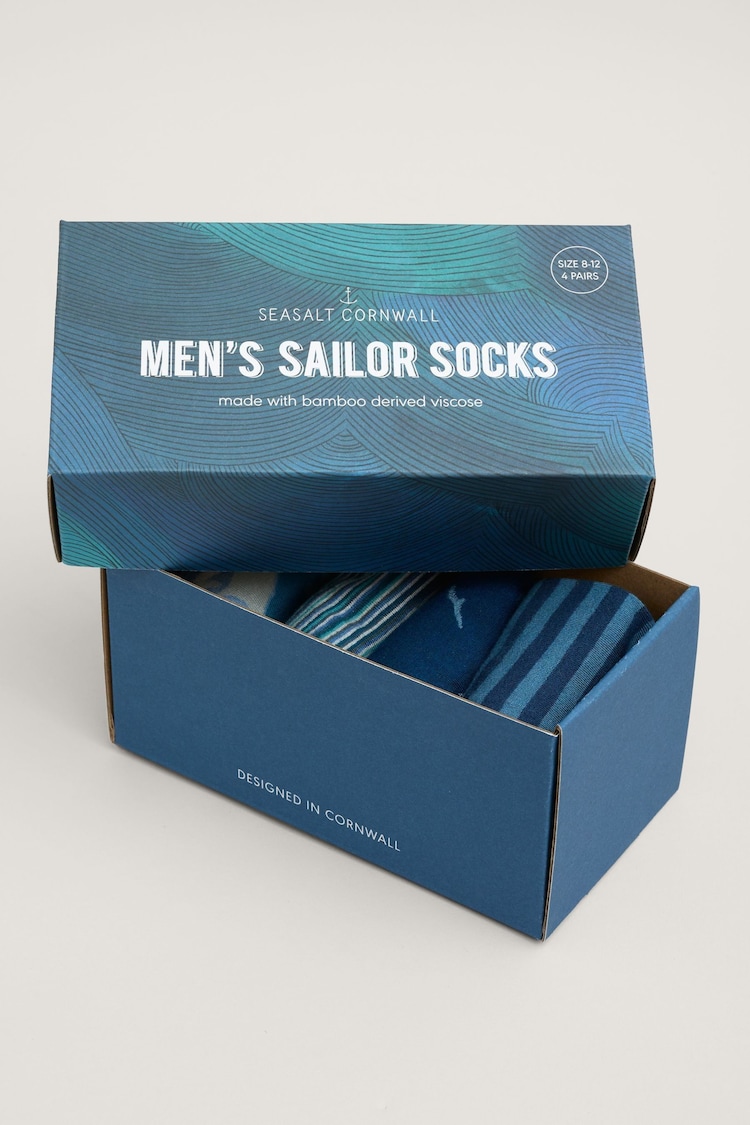 Seasalt Cornwall Blue Mens Gift Box of 4 Sailor Socks - Image 3 of 3