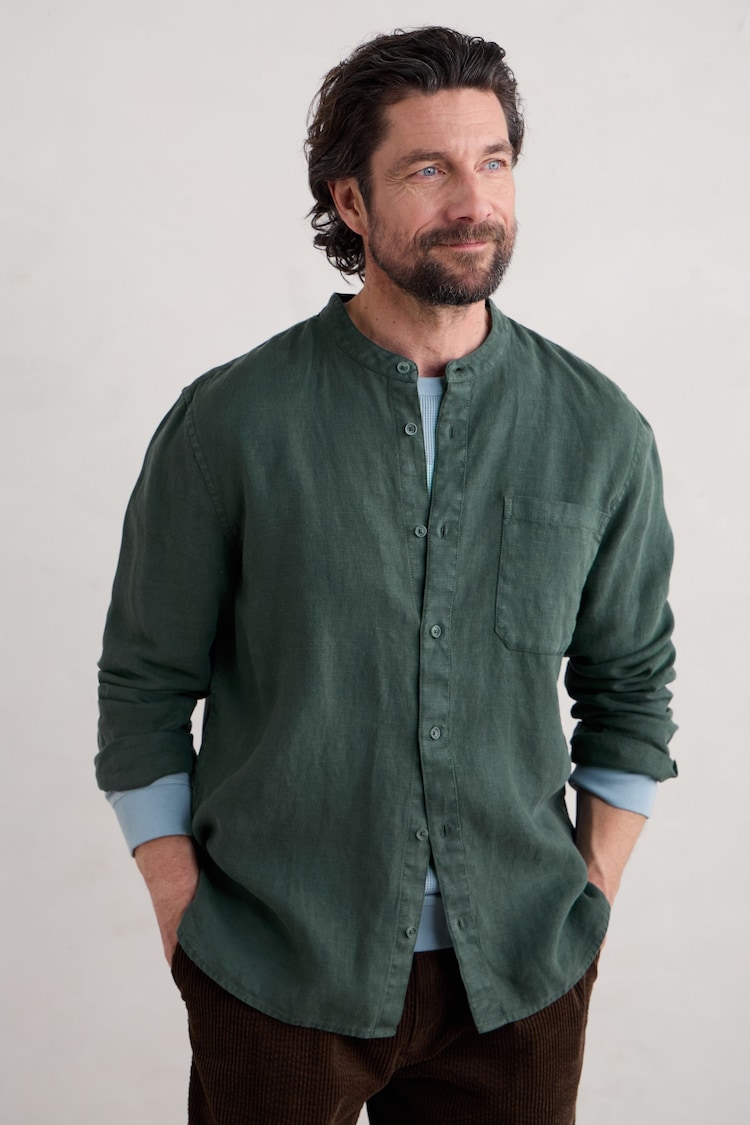 Seasalt Cornwall Green Mens Porlock Linen Shirt - Image 1 of 5