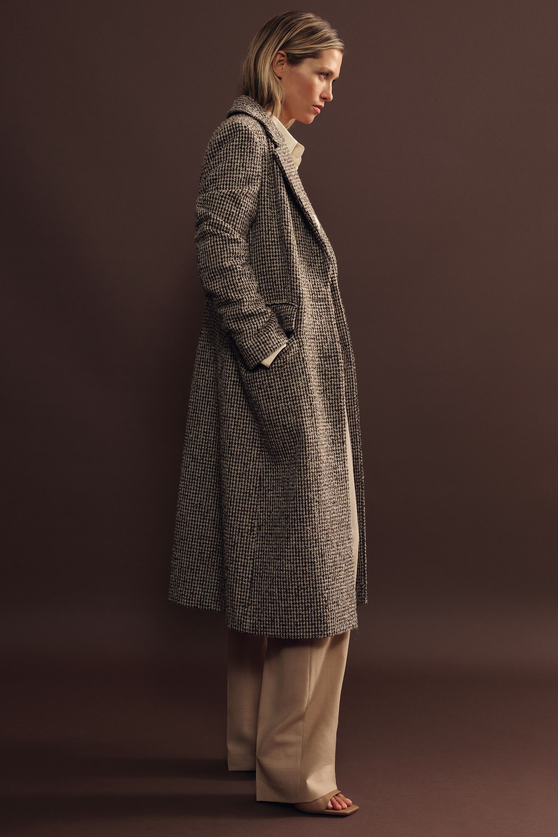 Buy Reiss Brown Check Kai Petite Wool Blend Houndstooth Check Coat from Next USA