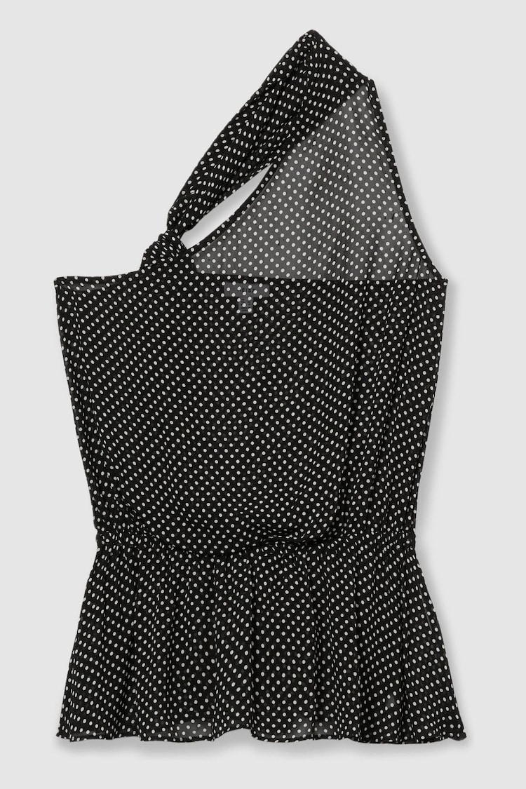 Reiss Black Tina One-Shoulder Polka-Dot Georgette Top - Image 2 of 6