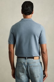 Reiss Airforce Blue Duchie Merino Wool Open-Collar Polo Shirt - Image 5 of 6