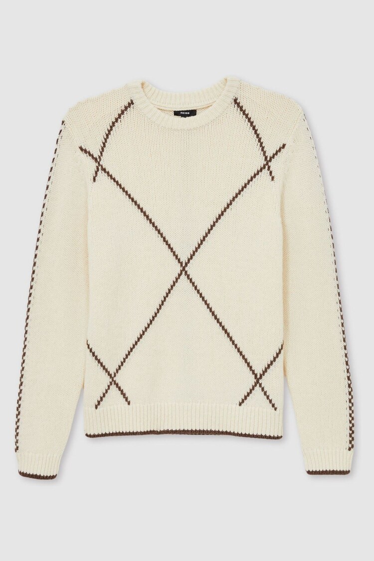 Reiss White/Brown Parvey Wool-Blend Embroidered Jumper - Image 2 of 6